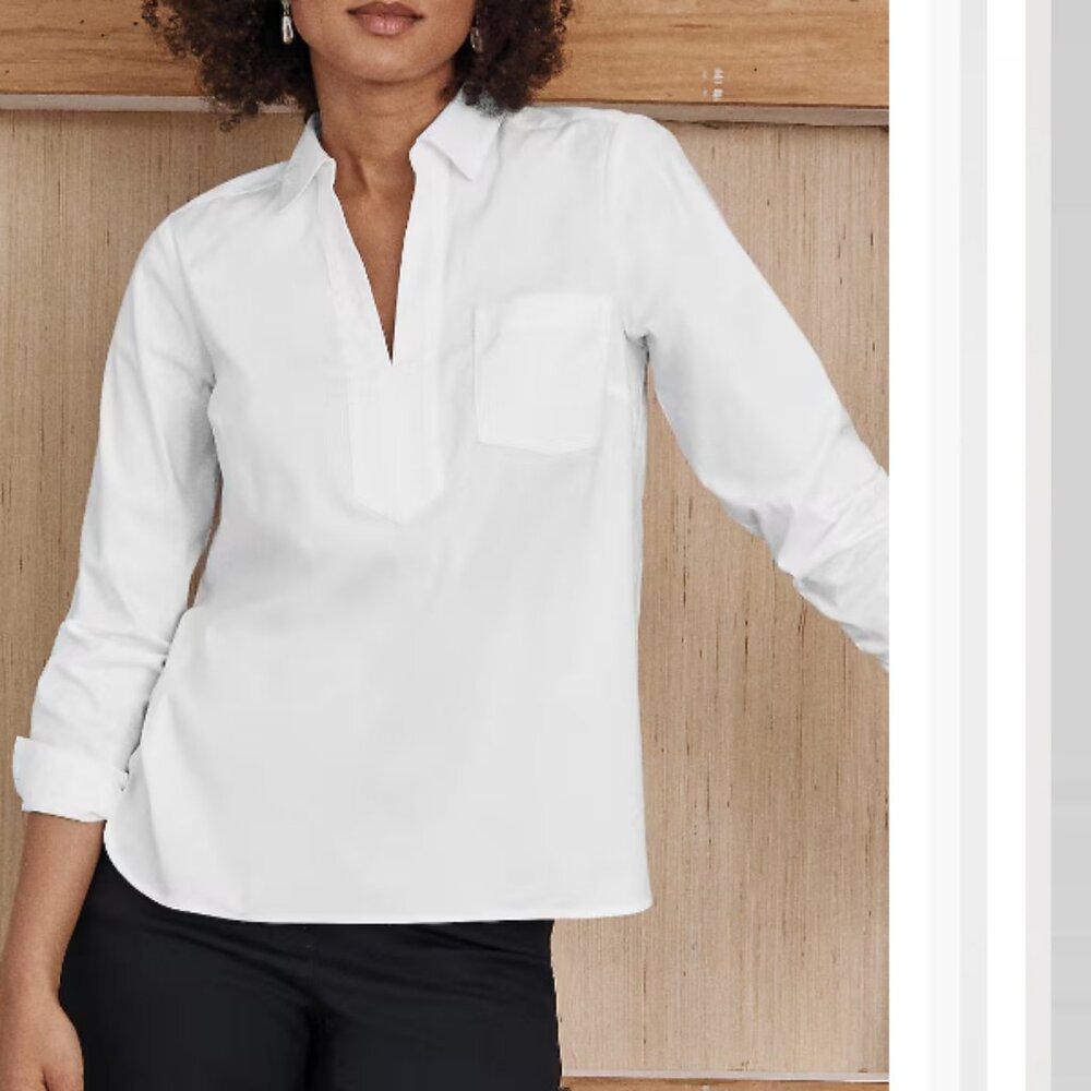 New J. Jill Cotton-Stretch Trapunto Stitched Popover Top White 3X